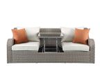Salena Beige Fabric & Gray Wicker Patio Sofa W/2 Pillows & 2 Ottomans