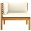 3-Seater Patio Sofa with Cream Cushion Solid Acacia Wood