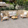 Direct Wicker Outdoor 4-Piece Acacia Wood Furniture Set, All-Weather Patio Sectional Sofa Set with Coffee Table, Gray & Natural