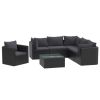 7 Piece Patio Lounge Set with Cushions Poly Rattan Black