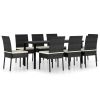 9 Piece Patio Dining Set Poly Rattan Black