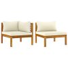 2 Piece Sofa Set with Cream White Cushions Solid Acacia Wood