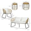 Outsunny 5-Piece PE Rattan Outdoor Set Cushioned Chairs Loveseat Sofa & Coffee Tables Cream White
