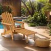 Outdoor Wooden Folding Adirondack Chair with Retractable Ottoman, Pre-Assembled BackRest & SeatBoard
