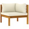 2 Piece Sofa Set with Cream White Cushions Solid Acacia Wood