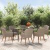 7 Piece Patio Dining Set with Cushions Brown