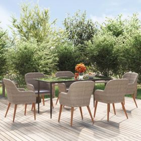 7 Piece Patio Dining Set with Cushions Brown (Color: Brown)