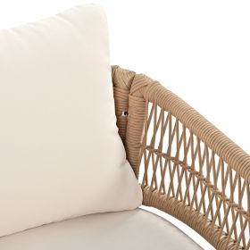 K&K 4-Piece Boho Rope Patio Furniture Set, Outdoor Furniture with Acacia Wood Table (Color: as Pic)