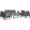 5 Pieces Outdoor All-Weather Conversation Set, Sectional Sofa, Aluminum Couch - Dark Gray Cushions
