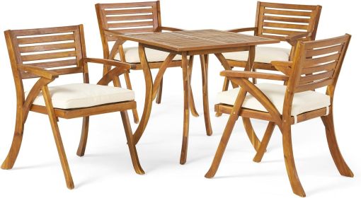 OUTDOOR HERMOSA 5 PIECE WOOD DINING SET WITH CUSHIONS (Color: as Pic)