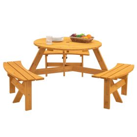 6-Person Circular Outdoor Wooden Picnic Table for Patio, Backyard, Garden, DIY w/ 3 Built-in Benches, 1720lb Capacity - Natural (Color: as Pic)