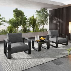GO 3-pieces Aluminum Frame Patio Furniture With 6.7" Thick Cushion And Coffee Table, All Weather Use Olefin fabric Outdoor Chair, Gray And Black (Color: as Pic)