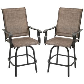 Outsunny Set of 2 Outdoor Swivel Bar Stools with Armrests, Bar Height Patio Chairs with Steel Frame for Balcony, Poolside, Backyard, Brown (Color: as Pic)