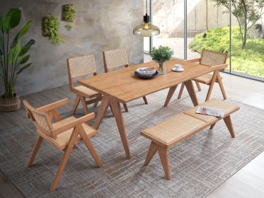 Velentina Rattan & Natural Finish 5PCs Patio/Outdoor Dining Set (Color: as Pic)