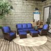 Patio Furniture Set Rattan Outdoor Sectional Conversation Sets 3-Seat Outdoor Couch,2 Single Chair and 2 Ottoman for Lawn, Balcony, Garden