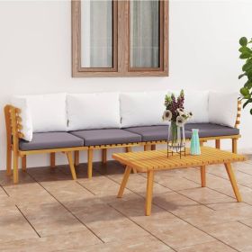 4 Piece Patio Lounge Set with Cushions Solid Acacia Wood (Color: Brown)