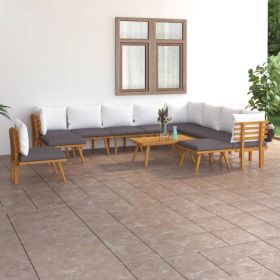 12 Piece Patio Lounge Set with Cushions Solid Acacia Wood (Color: Brown)