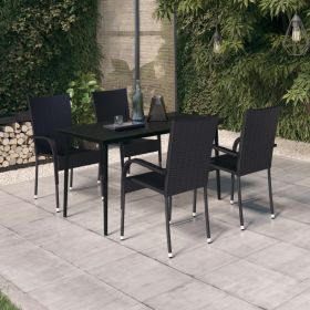 5 Piece Patio Dining Set Black (Color: Black)
