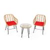 3 Pieces Rattan Furniture Set with Cushioned Chair Table