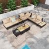 6-Person Patio Sectional Furniture Set with Extendable Coffee Table with Ice Bucket, Collapsible Seat