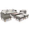 GO 6-Pieces All Weather PE Wicker Sofa Set, Outdoor Rattan sofa With Double Cushions, Wood Legs Wood Table Top, Beige and Gray