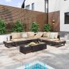 6-Person Patio Sectional Furniture Set with Extendable Coffee Table with Ice Bucket, Collapsible Seat
