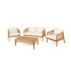 4-Pieces Acacia Wood Patio Furniture Set, Outdoor Furniture with Coffee Table, Patio Conversation Set Deep Seating with Soft Cushion
