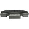 8-pieces Outdoor Wicker Round Sofa Set, Half-Moon Sectional Sets All Weather, Curved Sofa Set With Rectangular Coffee Table