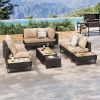 6-Person Patio Sectional Furniture Set with Extendable Coffee Table with Ice Bucket, Collapsible Seat