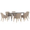 7 Piece Patio Dining Set with Cushions Brown