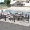 K&K 4-Piece Rope Patio Furniture Set, Outdoor Furniture with Tempered Glass Table