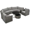 GO 9-Pieces Outdoor Half-moon Patio Sofa Set, Round Sofa Set, Modern Style Sofa, Gray Wicker