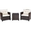 3 Pieces Rattan Patio Furniture Set with Washable Cushion