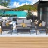 K&K 4-Piece Rope Patio Furniture Set, Outdoor Furniture with Tempered Glass Table